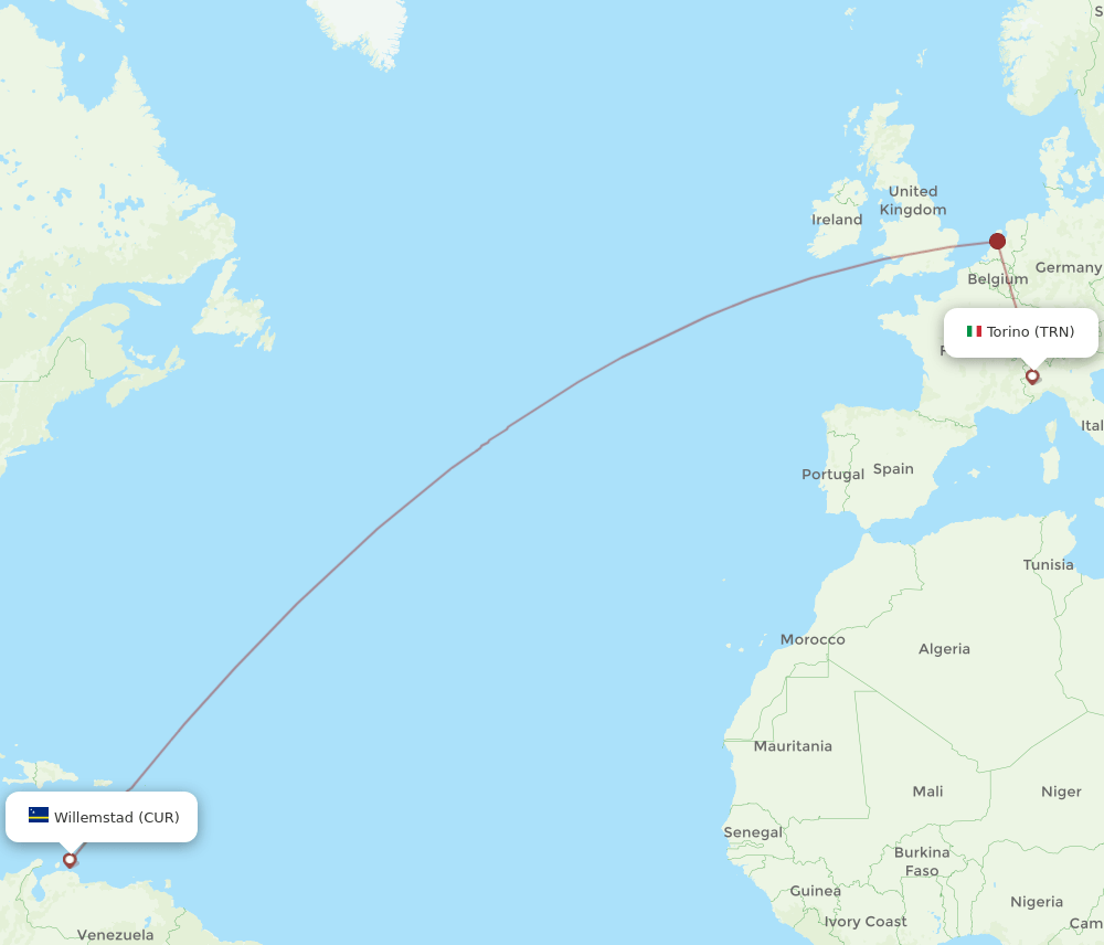 TRN-CUR flight routes