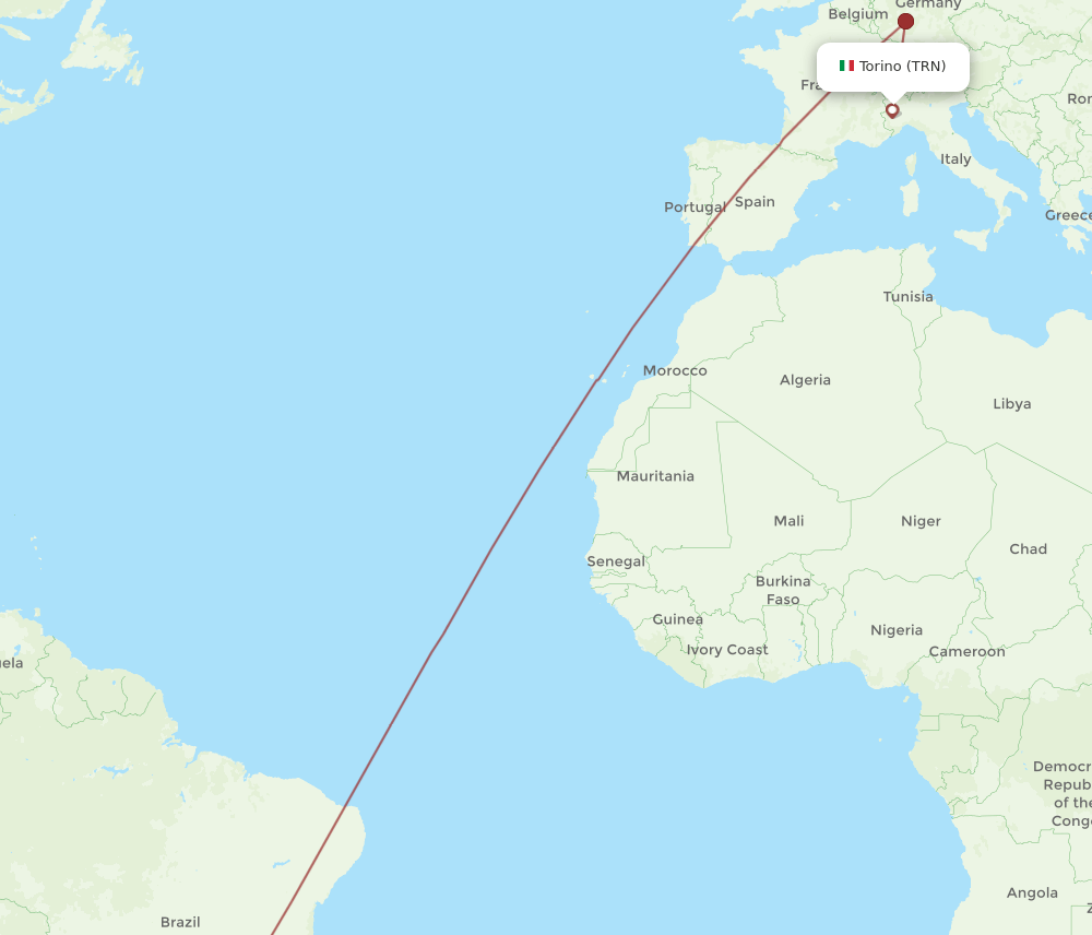 Turin - Curitiba route map and flight paths