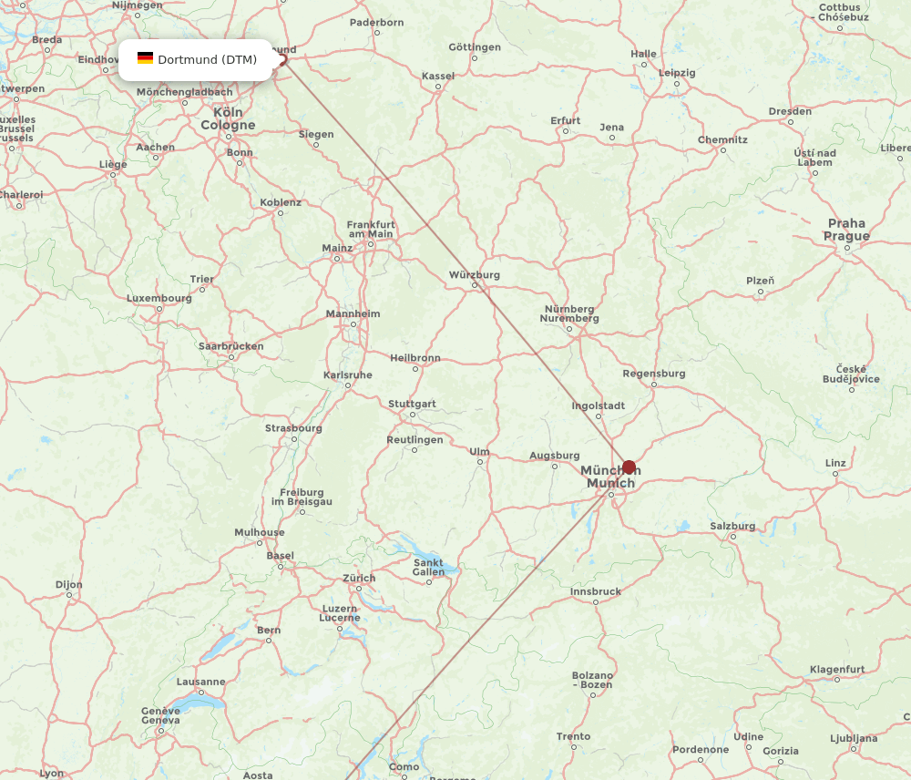 Turin - Dortmund route map and flight paths