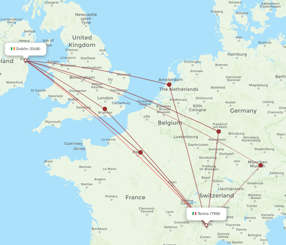 TRN-DUB flight routes