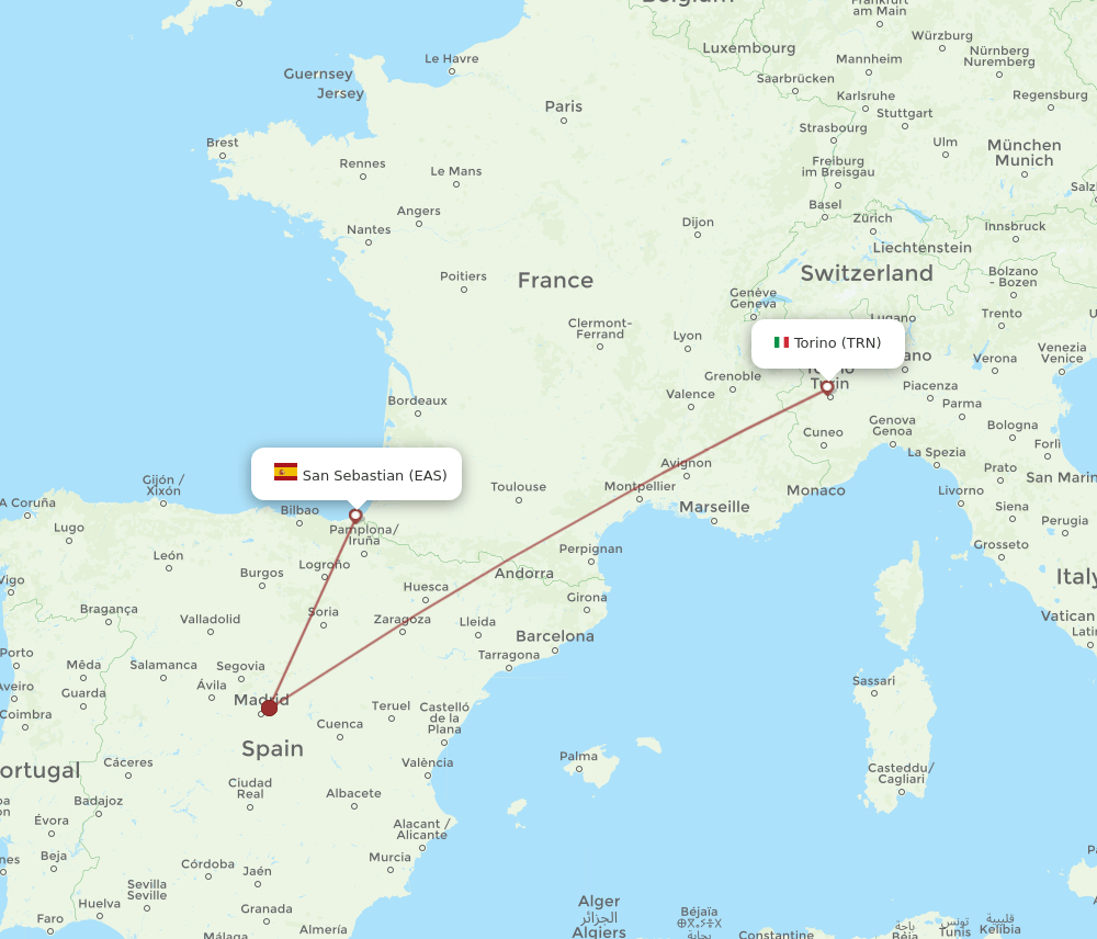 TRN to EAS flights and routes map