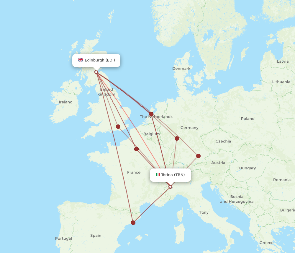 TRN to EDI flights and routes map