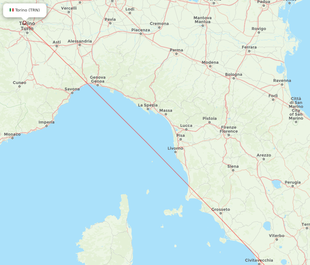 Turin - Rome route map and flight paths