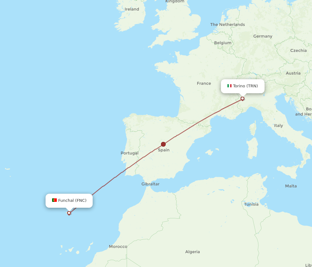 TRN to FNC flights and routes map