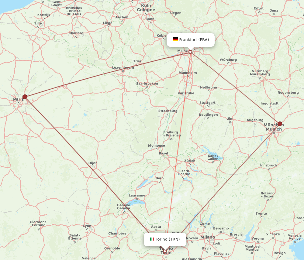 TRN to FRA flights and routes map