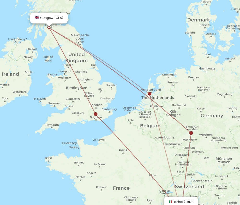 TRN to GLA flights and routes map
