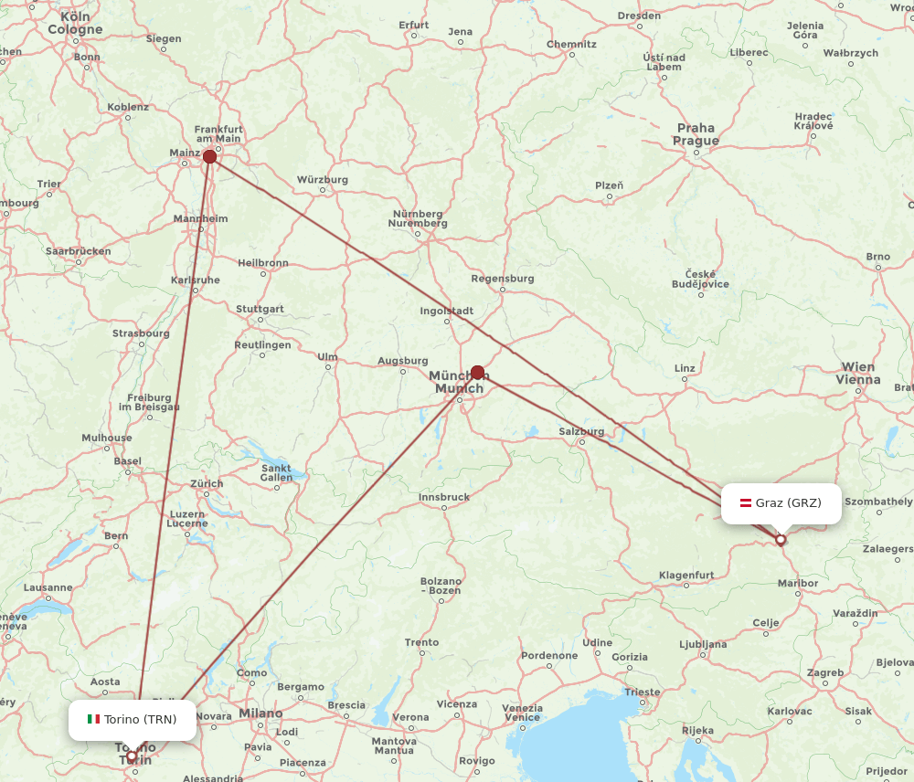 TRN to GRZ flights and routes map