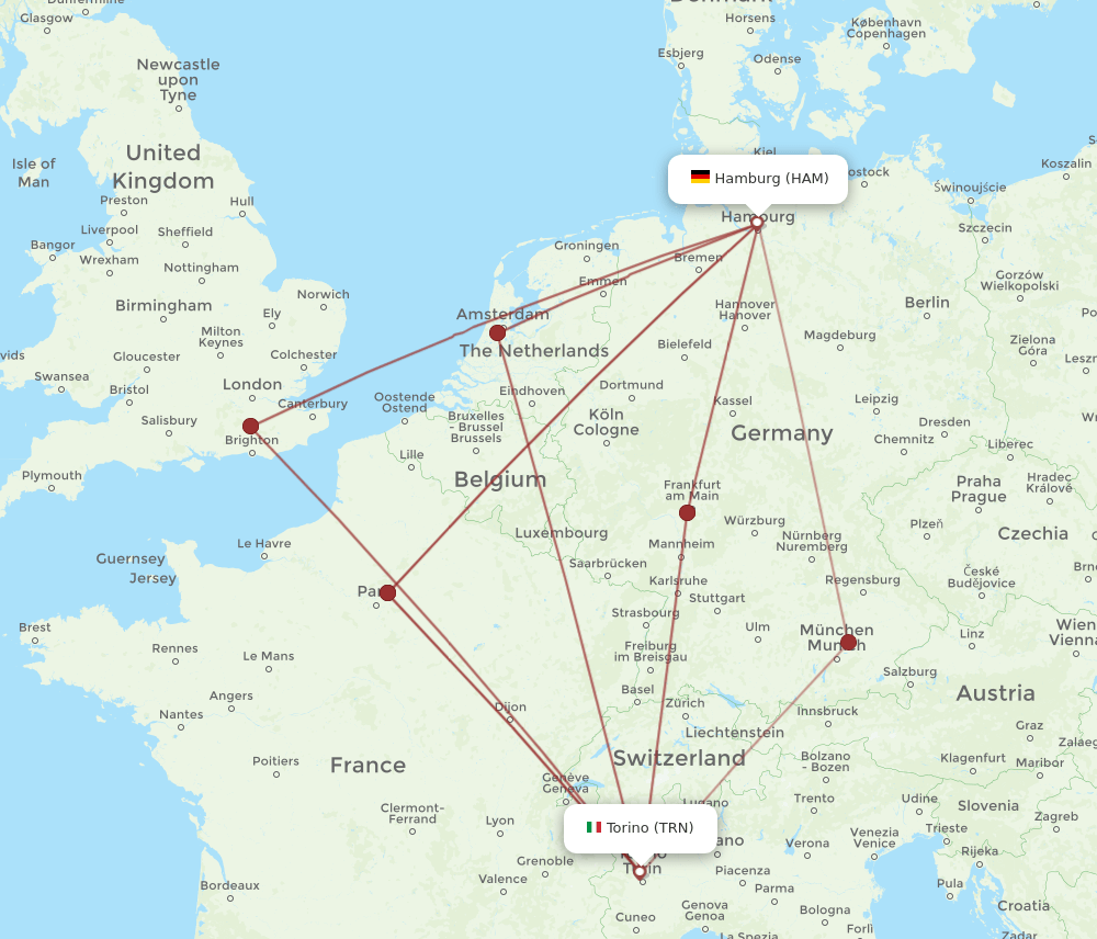 TRN-HAM flight routes