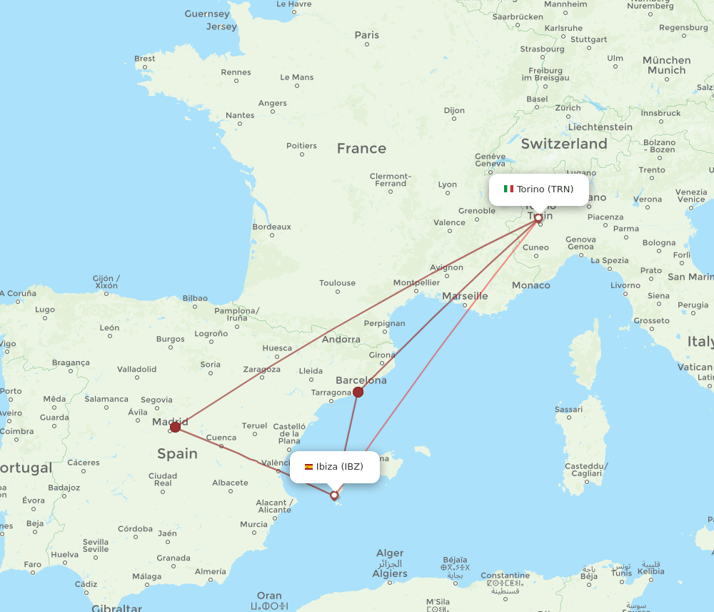 TRN-IBZ flight routes