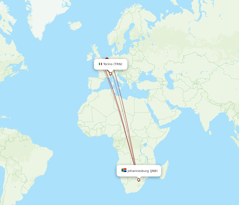 TRN to JNB flights and routes map
