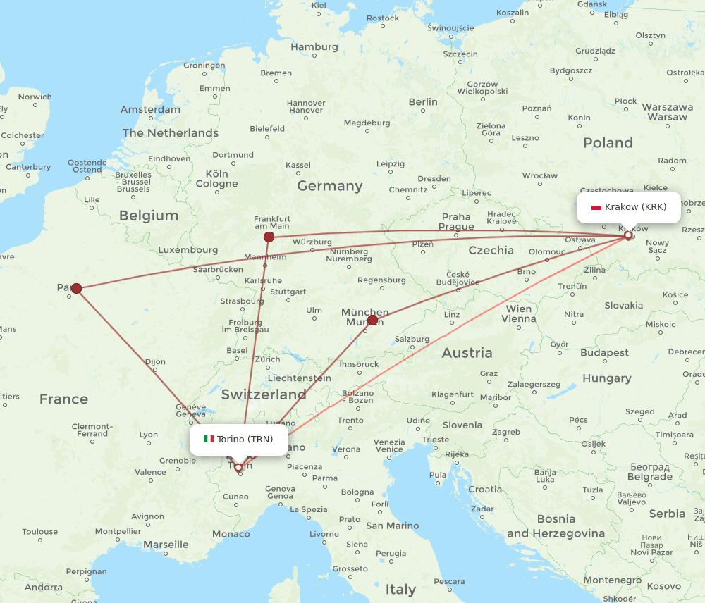 TRN-KRK flight routes