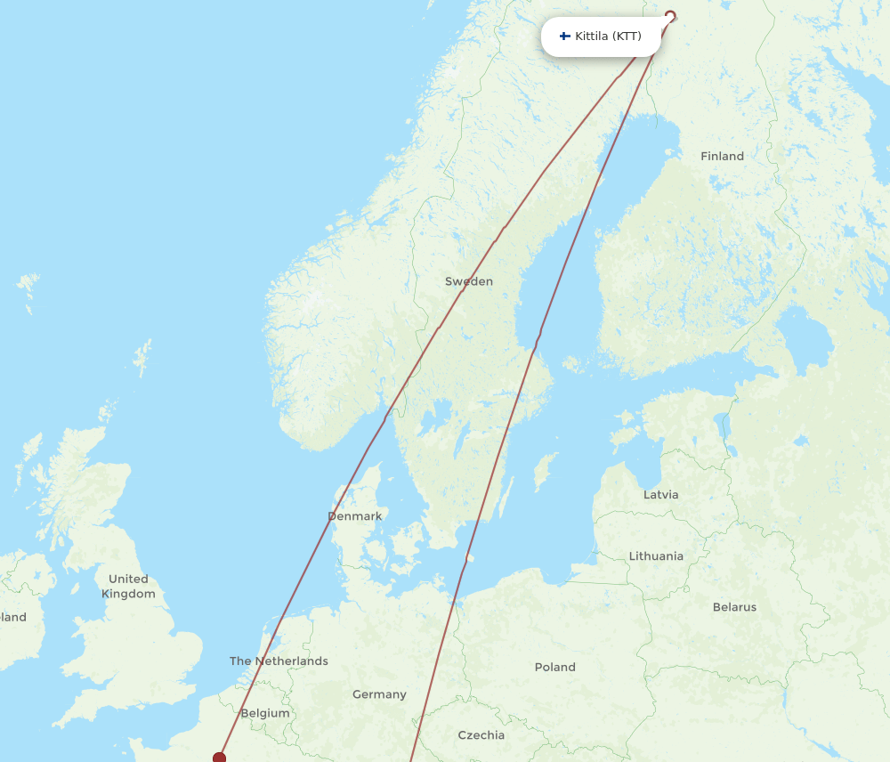 TRN to KTT flights and routes map