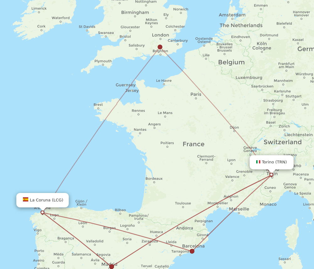 TRN-LCG flight routes