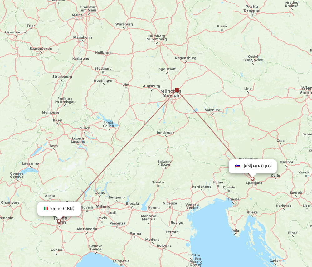 TRN-LJU flight routes