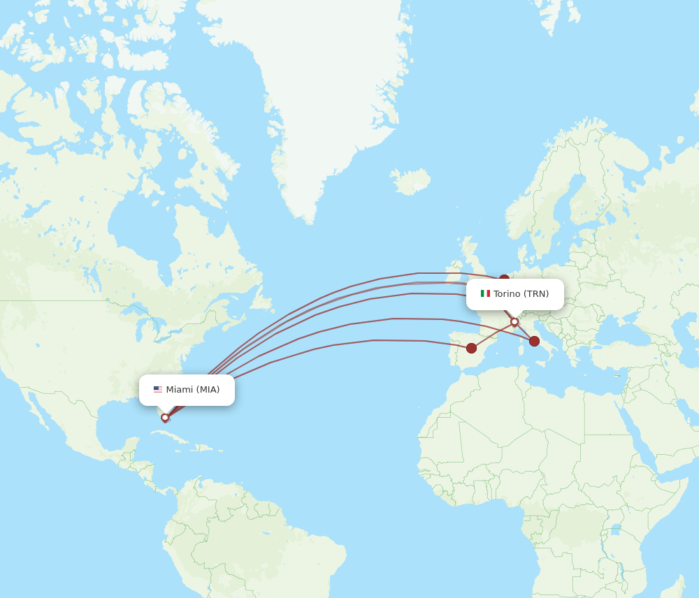 TRN to MIA flights and routes map