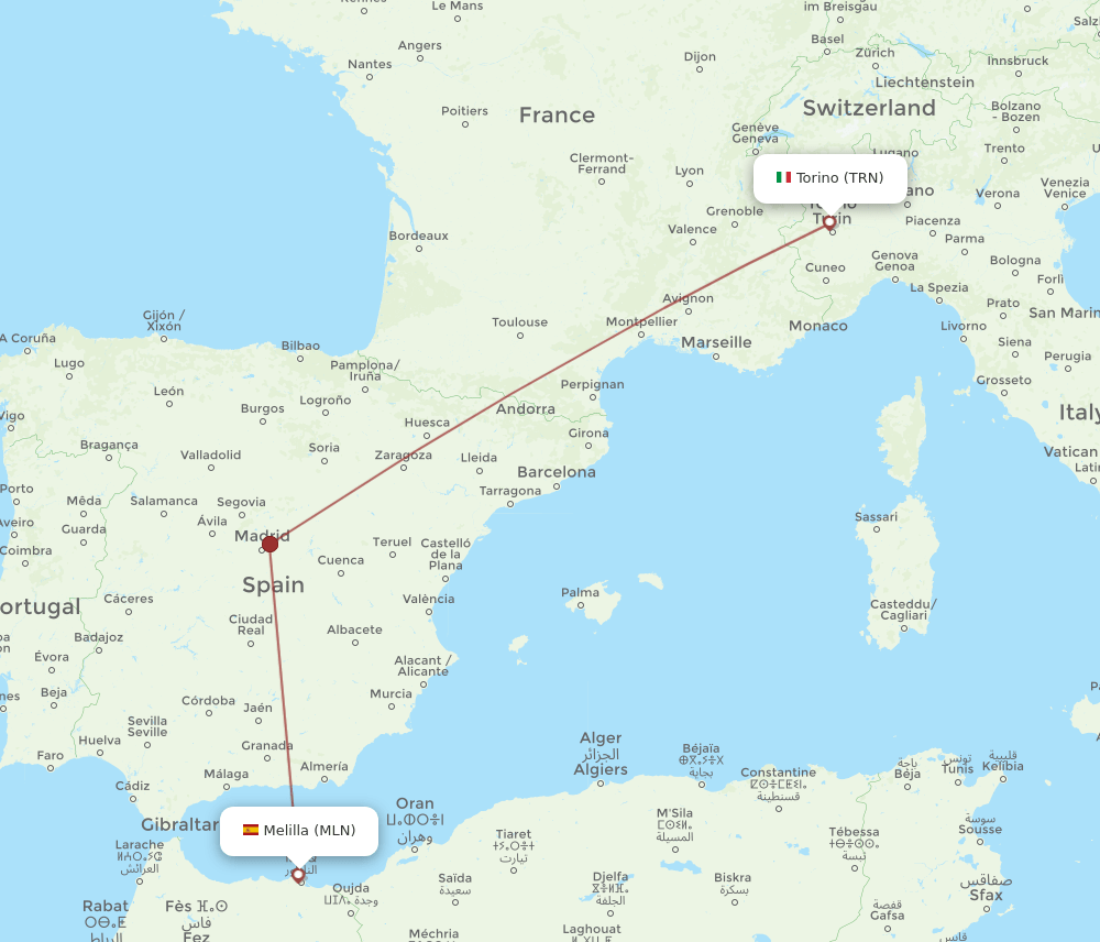 TRN-MLN flight routes