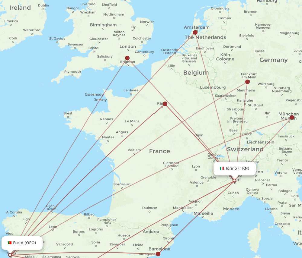 TRN-OPO flight routes
