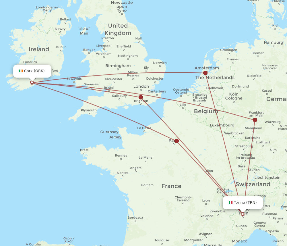 TRN-ORK flight routes