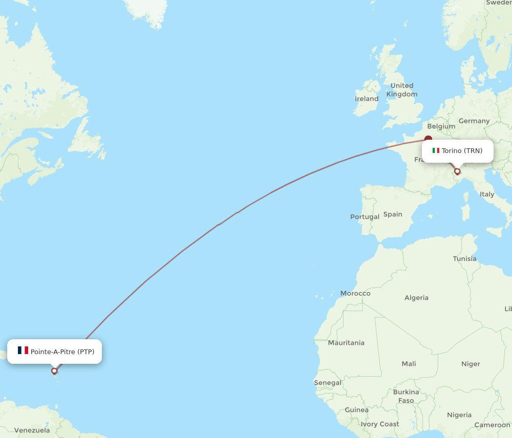 TRN to PTP flights and routes map