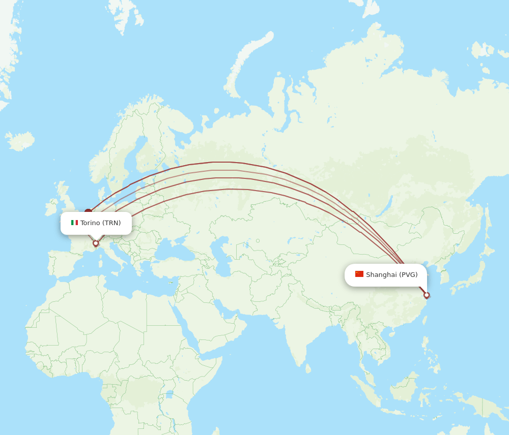 TRN-PVG flight routes
