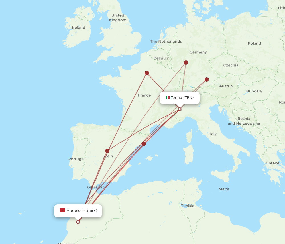 TRN-RAK flight routes