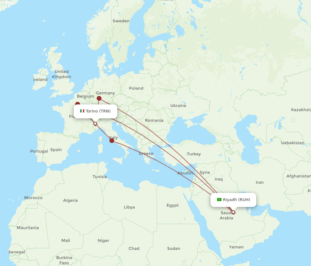 TRN-RUH flight routes