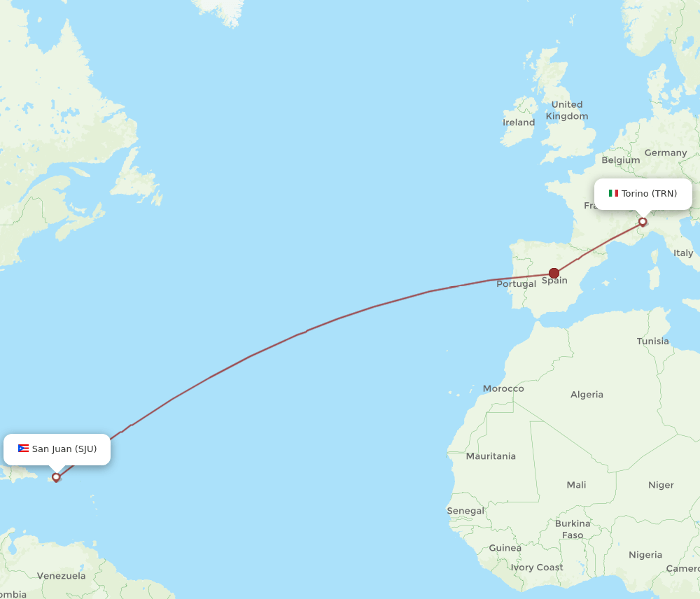 TRN to SJU flights and routes map