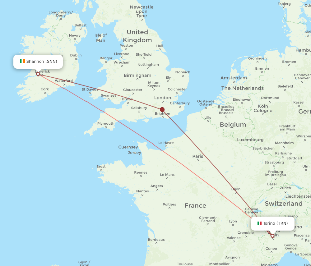 TRN to SNN flights and routes map