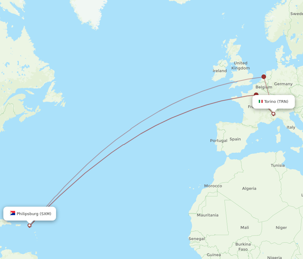 TRN-SXM flight routes