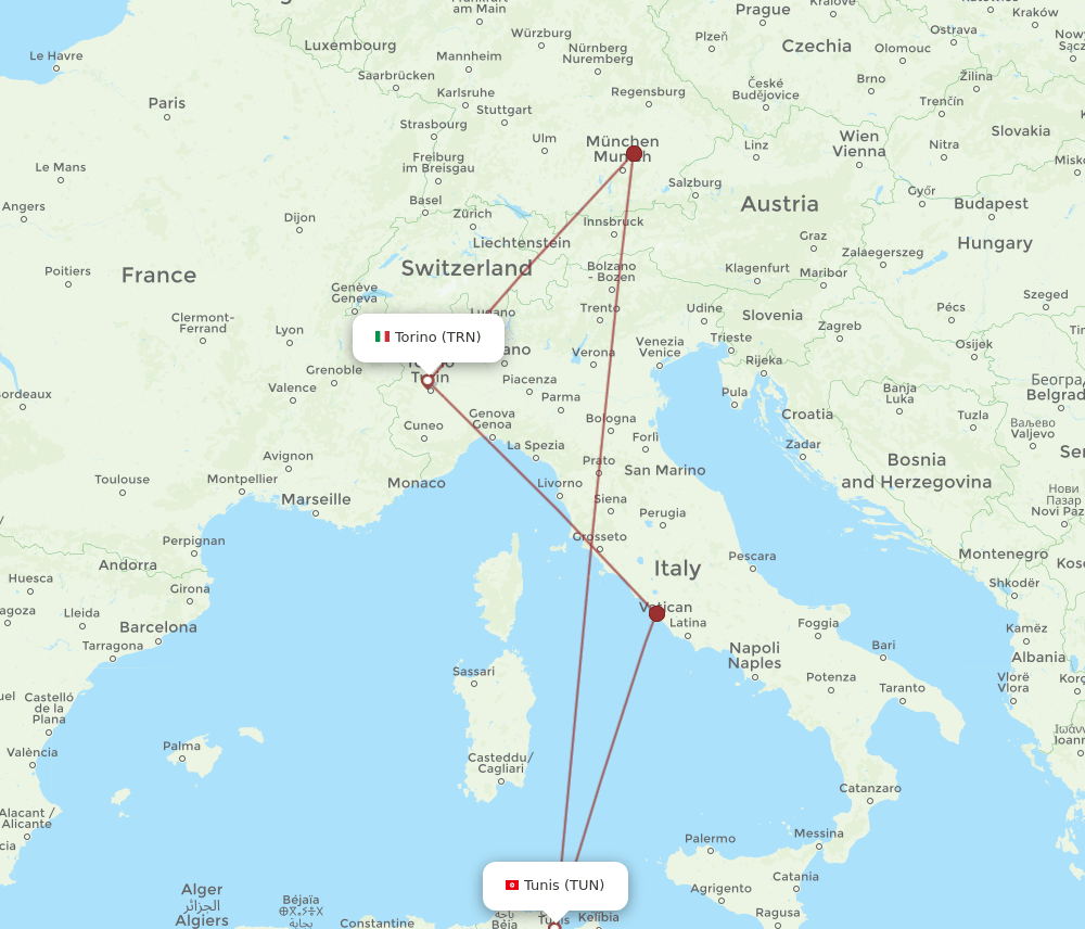 TRN-TUN flight routes
