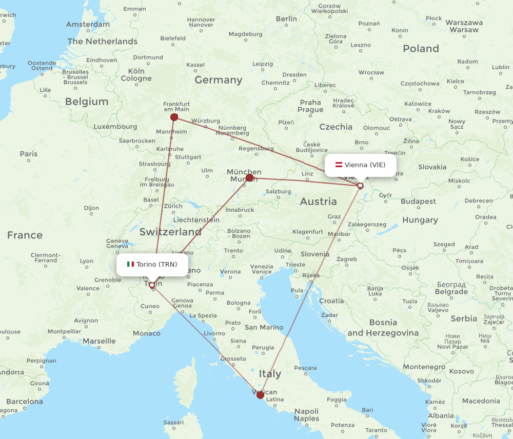 TRN to VIE flights and routes map