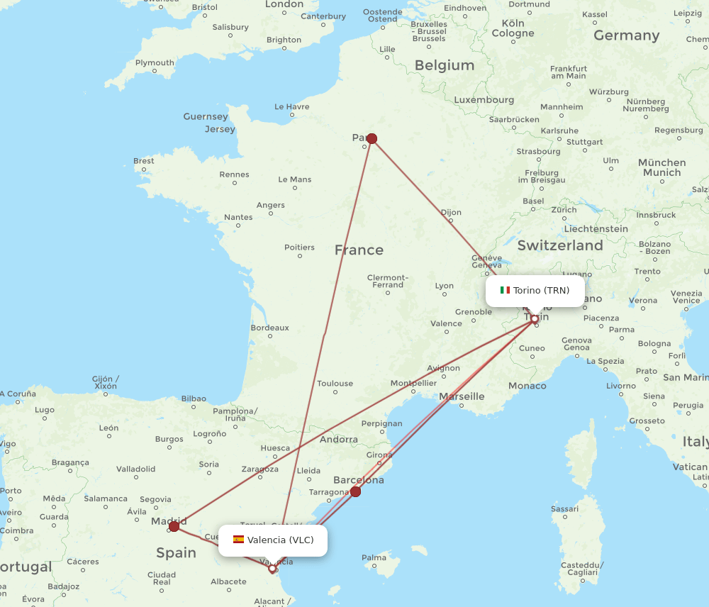 TRN-VLC flight routes
