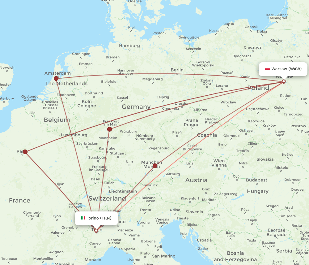 TRN-WAW flight routes