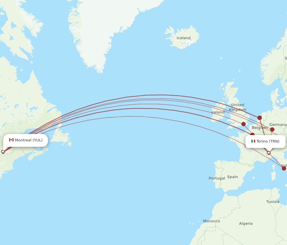 TRN-YUL flight routes