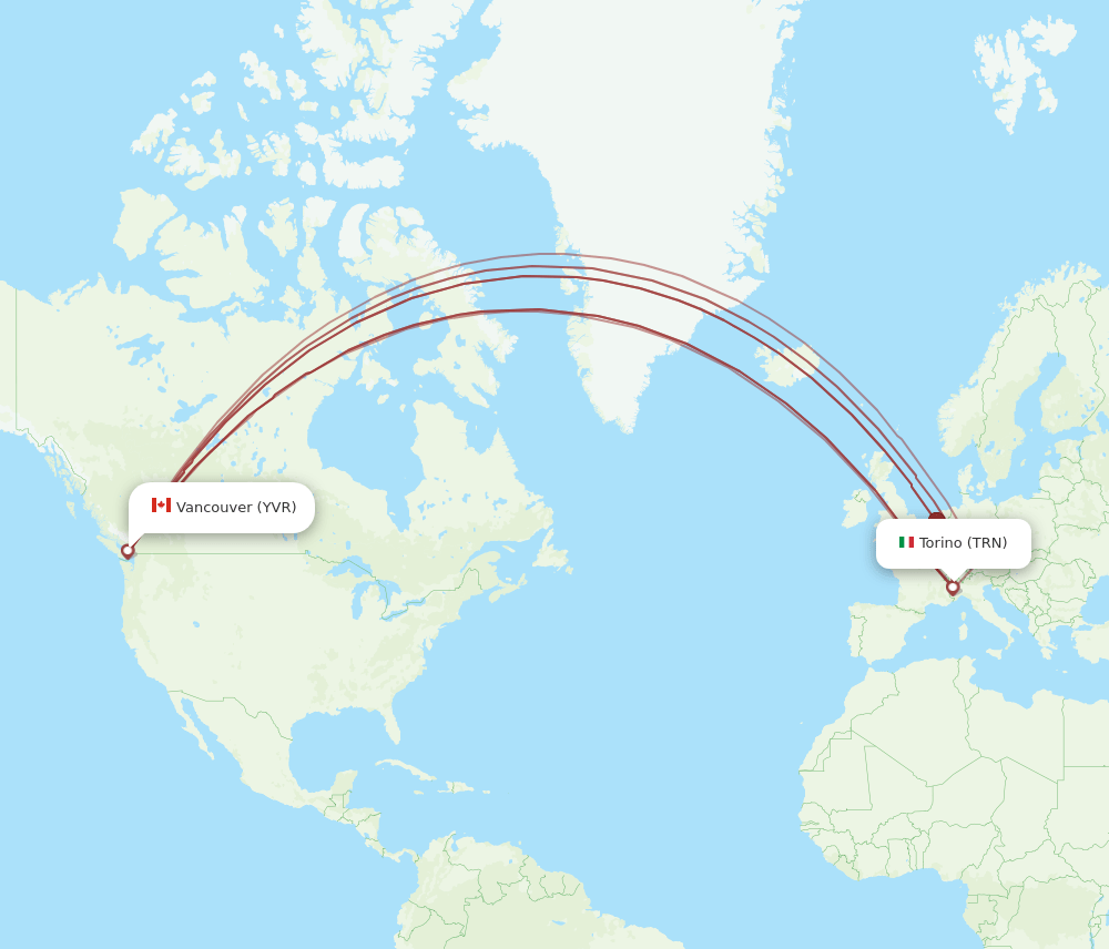 TRN-YVR flight routes