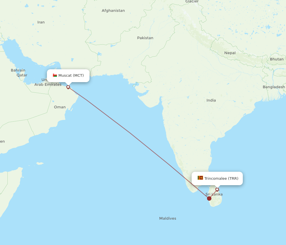 TRR to MCT flights and routes map