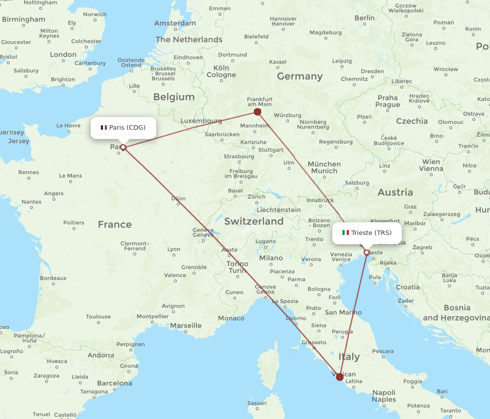 TRS-CDG flight routes