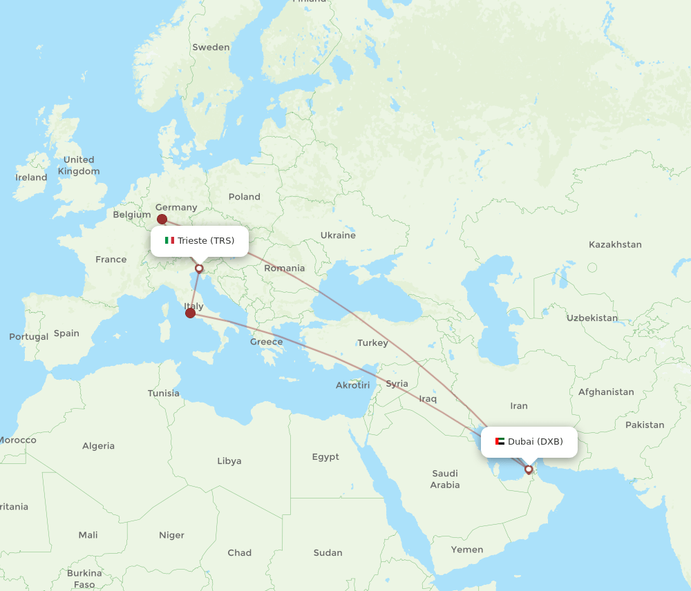 TRS-DXB flight routes