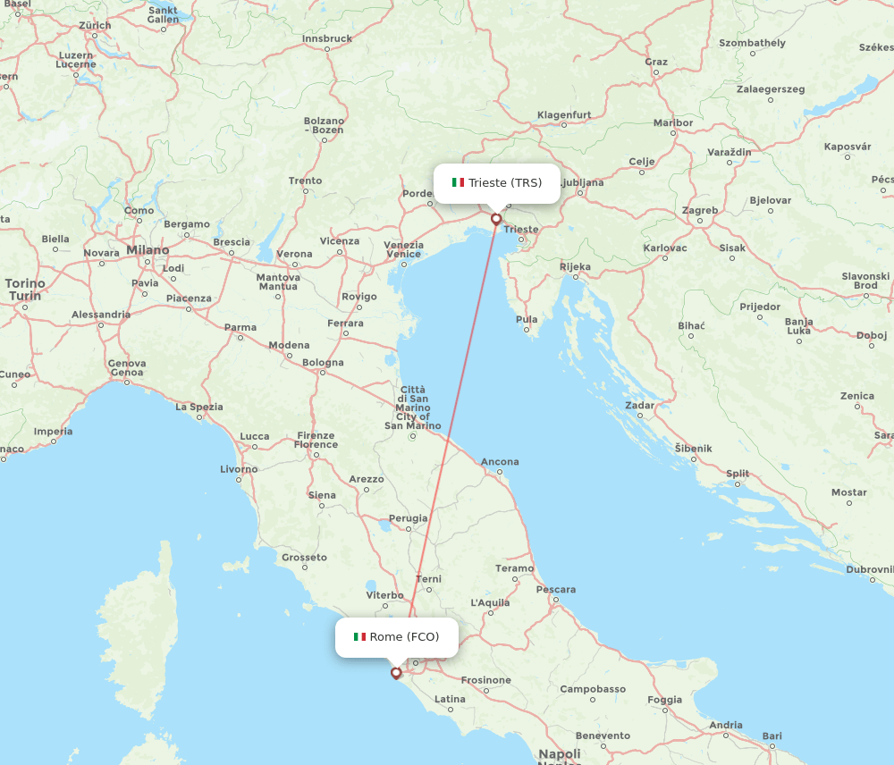 TRS to FCO flights and routes map