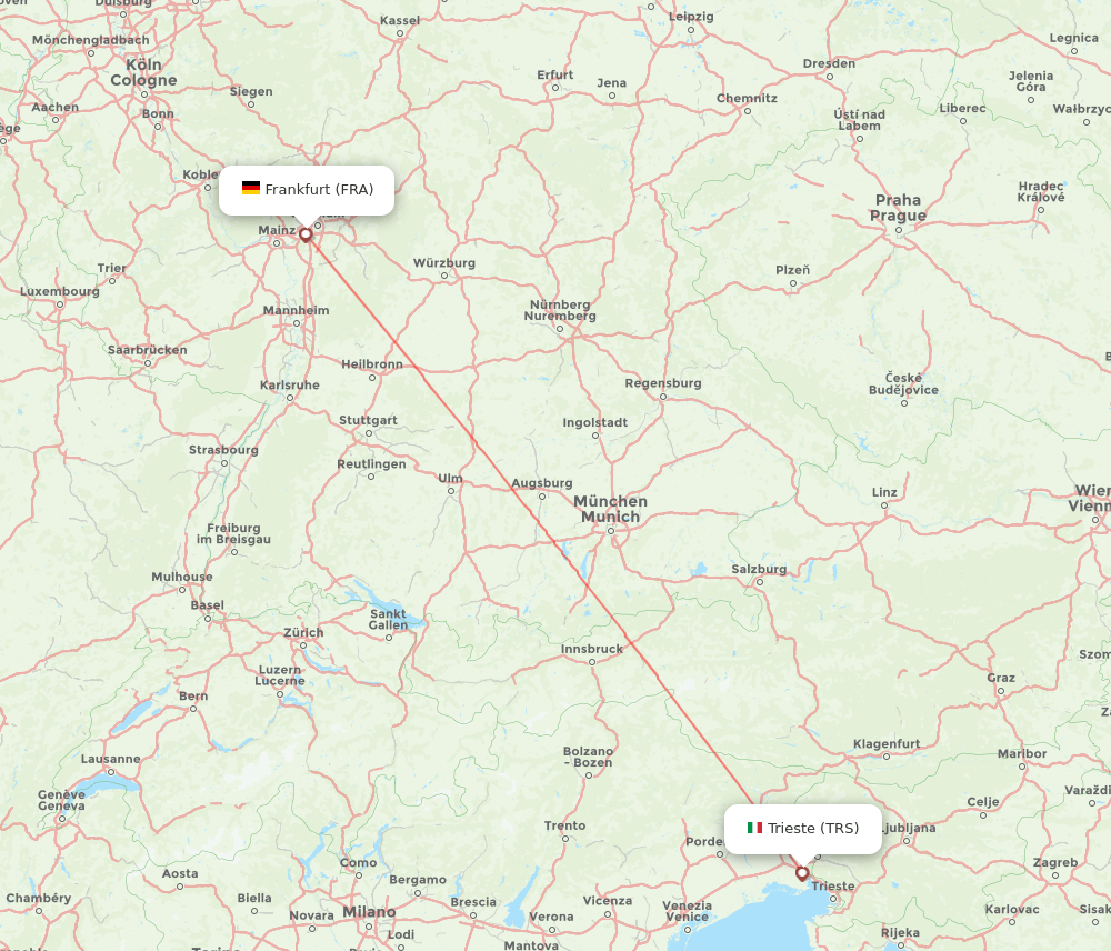 TRS to FRA flights and routes map