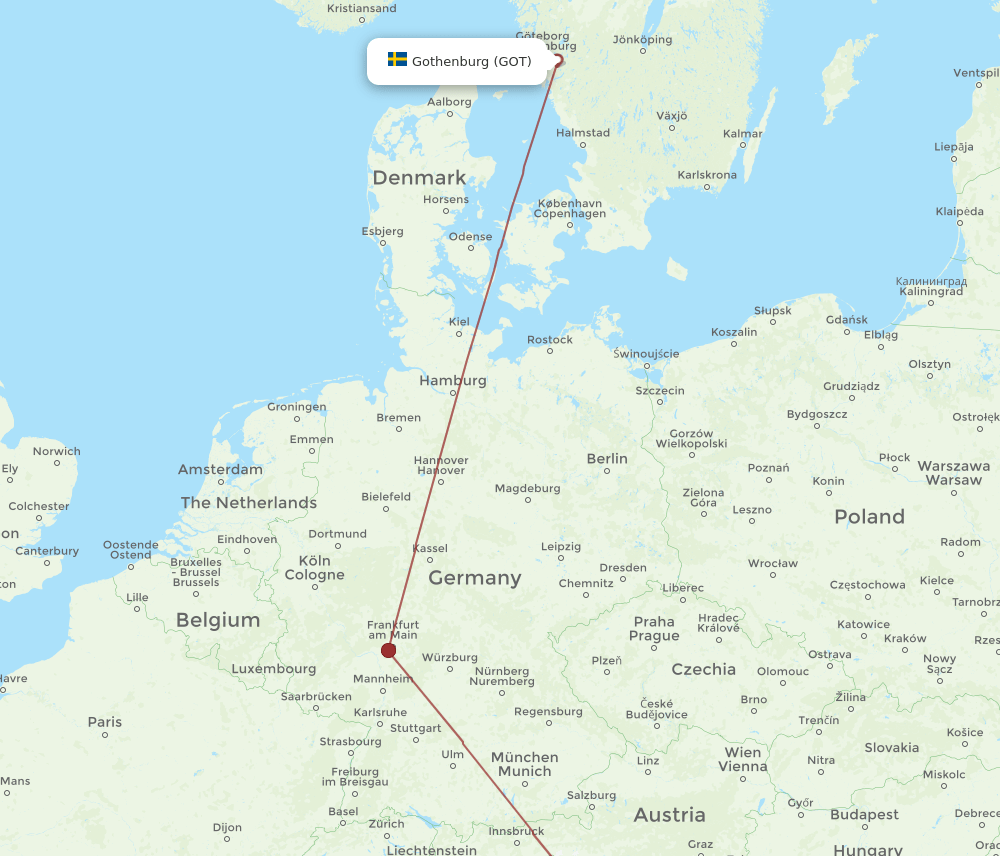 Gothenburg - Trieste route map and flight paths
