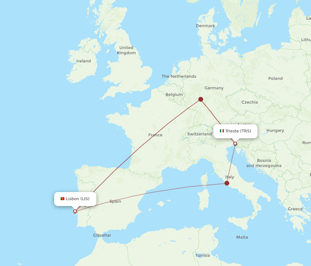 TRS-LIS flight routes
