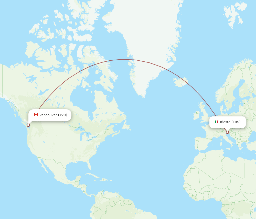 Vancouver - Trieste route map and flight paths