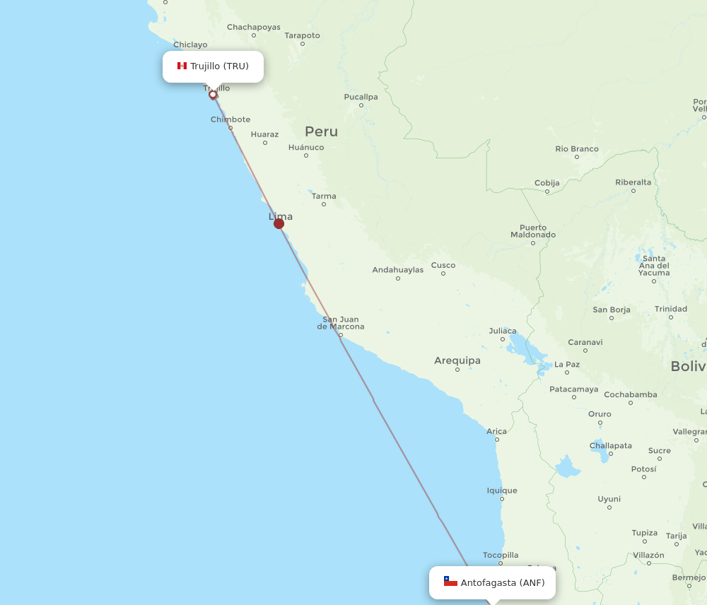 TRU to ANF flights and routes map