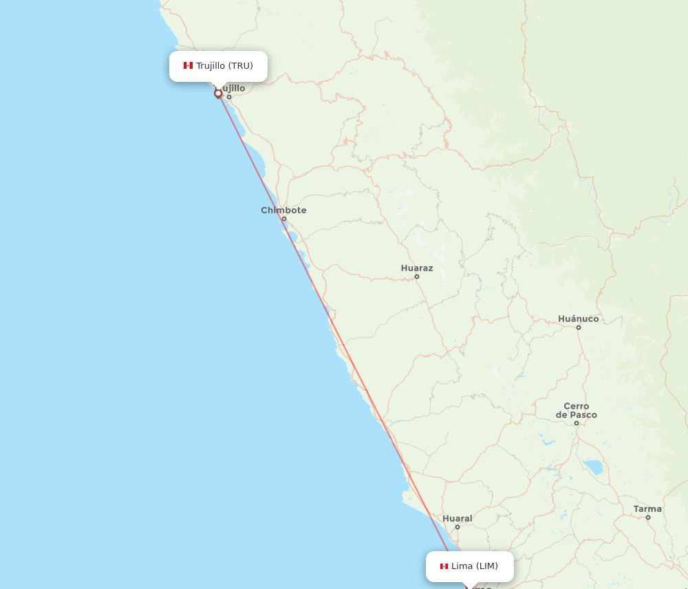 Trujillo - Lima route map and flight paths