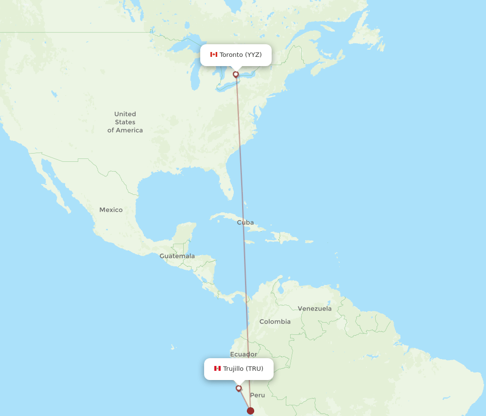 Toronto - Trujillo route map and flight paths