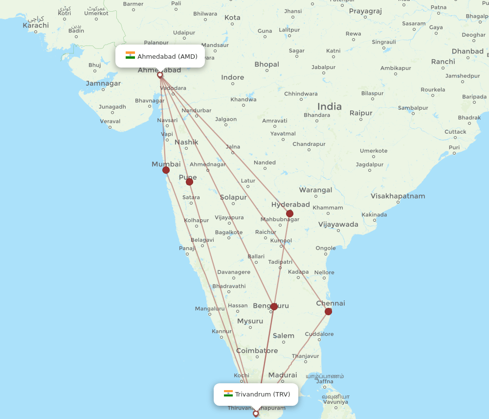 TRV-AMD flight routes