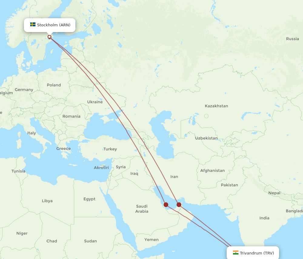 TRV-ARN flight routes