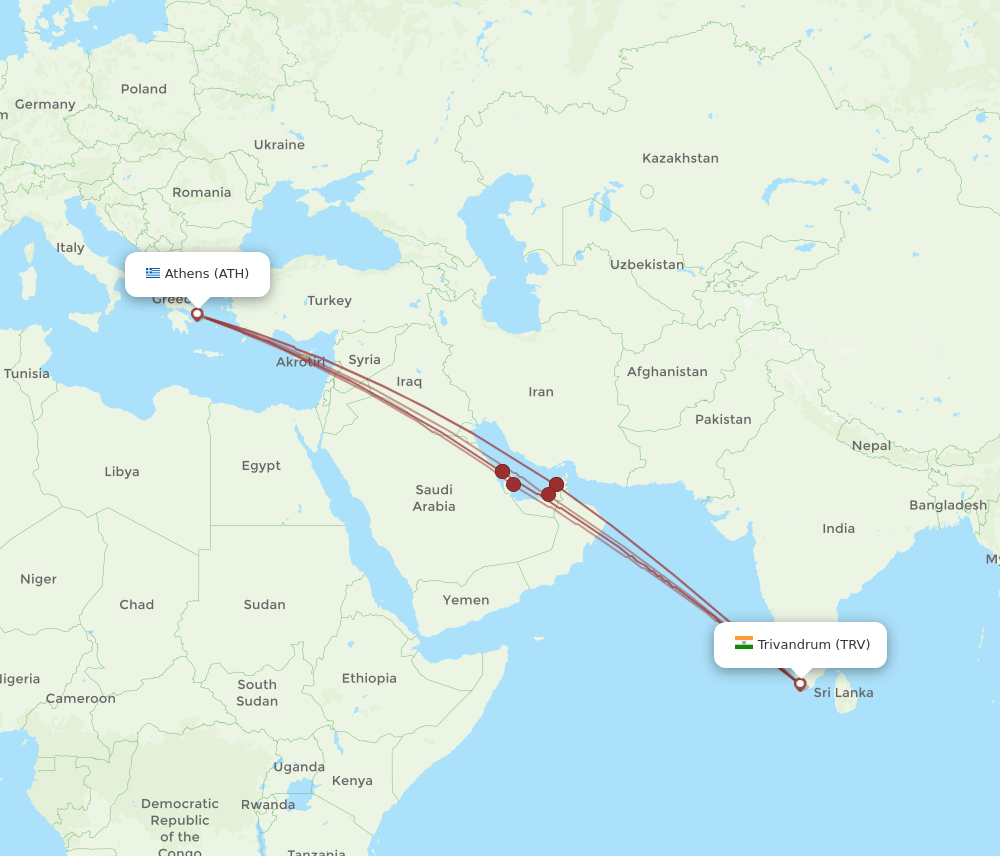 TRV-ATH flight routes