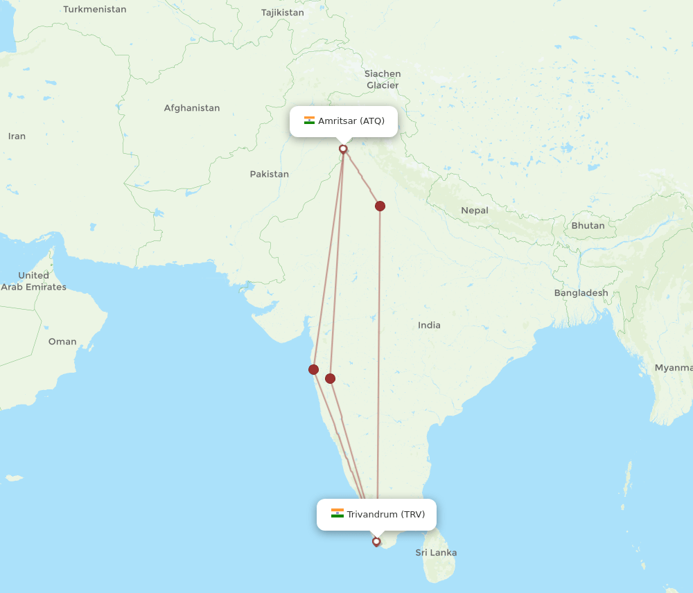 TRV-ATQ flight routes